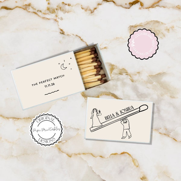 Matchbox Favor Template Hand Drawn Cute People Scribble Illustration Wedding Matches Custom Gift For Guests Wedding Gift Quirky Match Box 9n