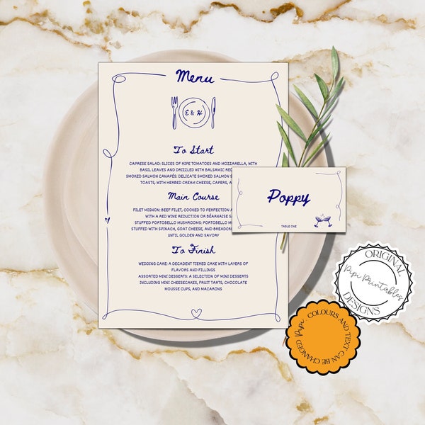 Illustrated Wedding Menu Printable Scribble Fun Illustrations Menu And Place Card Template Unique Dinner Party Menu Colorful Place Cards 067