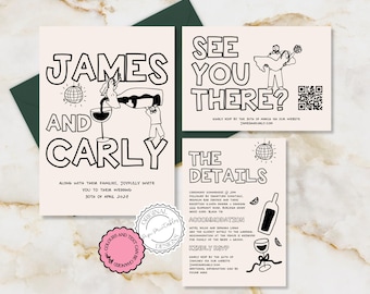 Wedding Invitation Template Printable Wedding Invites Hand Drawn Whimsical Wedding Invite Scribble Illustrations Handwritten Itinerary 9n
