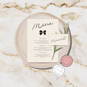 Menú + Plantilla de tarjeta de lugar Arco dibujado a mano Ilustración de garabatos Menú de boda escrito a mano Tarjetas de nombre de mesa Ajuste de lugar ilustrado retro 10