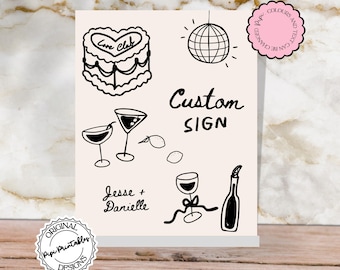 Hand Drawn Custom Wedding Sign Template Fun Scribble Illustrations Handwritten Wedding Sign Printable Illustrated Whimsical Wedding Decor j6
