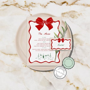 Menú de Navidad + Plantilla de tarjeta de lugar Ilustraciones de garabatos dibujadas a mano Cena navideña escrita a mano Menú de boda de Navidad ilustrado 8