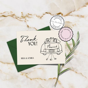 Wedding Thank You Card Template Hand Drawn Cute Scribble Illustrations Handwritten Wedding Note Minimal Illustrated Guest Thank You Cards 9n image 1