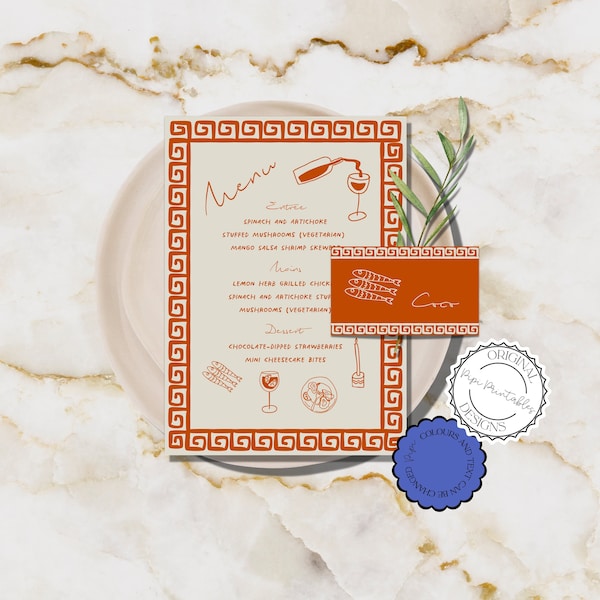 Hand Drawn Wedding Menu And Place Cards Template Scribble Illustration Wedding Menu Unique Placecards Fun Illustrated Dinner Party Menu 88