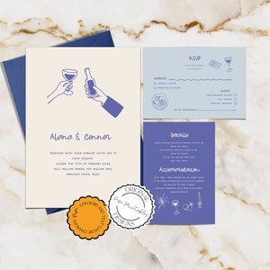 Illustrated Wedding Invitation Suite Template Something Blue Colorful Scribble Illustrations Wedding Invites Hand Drawn Wedding Printable