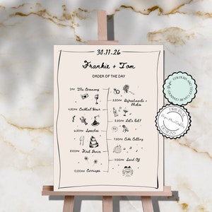 Printable Order Of Events Wedding Sign Hand Drawn Wedding Timeline Poster Scribble Illustrations Vintage Handwritten Wedding Itinerary 0987
