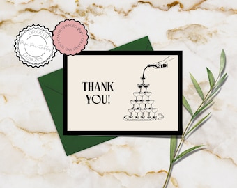 Thank You Card Template Hand Drawn Illustrated Old Money Wedding Thank You Note Scribble Illustrations Champagne Tower Printable Card 90s