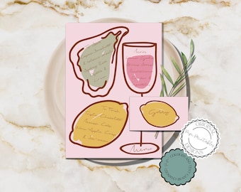 Hand Drawn Menu And Place Cards Template Colorful Bridal Shower Menu Name Cards Scribble Illustrated Dinner Party Menu Unique Food Menu 44