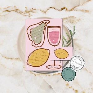 Handgezeichnetes Menü und Tischkarten Vorlage Buntes Brautparty Menü Namenskarten Gekritzt Illustriert Dinner Party Menü Einzigartiges Menü 44