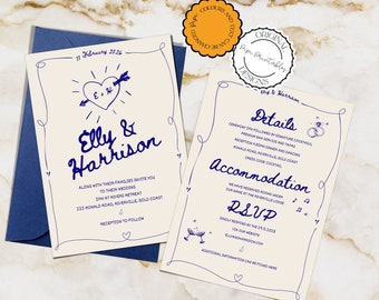 Printable Scribble Illustrated Wedding Invitation Hand Drawn Wedding Invite Unique Wedding Invite Handwritten Wedding Itinerary Template 067