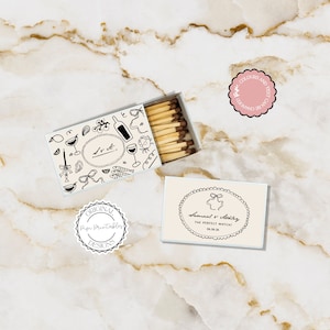 Matchbox Favor Template Hand Drawn Scribble Illustrations Wedding Matches Handwritten Wedding Gift Illustrated Gift For Guest Custom Favours