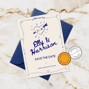 Save The Date Invitation Template Hand Drawn Heart Scribble Illustration Handwritten Wedding Save Our Date Card Illustrated Retro Invite 067
