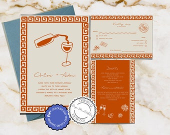 Plantilla de invitación de boda dibujada a mano, ilustración de invitaciones de boda con garabatos, invitación de boda imprimible, invitación de terracota 88