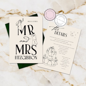 Hand Gezeichnet Hochzeitseinladung Vorlage Druckbare Handgeschriebene Einladung Gekritzel Illustration Spaß Niedlich Menschen Retro Illustriert Hochzeitskarten 9n