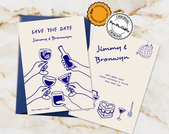 Illustrated Save The Date Invitation Template Hand Drawn Save Our Date Cards Colorful Scribble Illustrations Unique Save The Date Invites