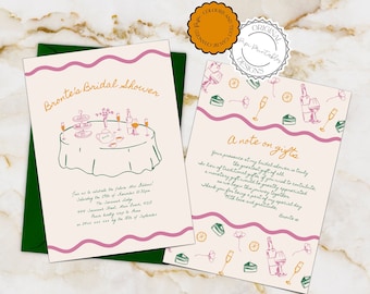 Scribble illustré modèle d’invitation de douche nuptiale illustrations dessinées à la main brunch nuptial inviter invitation de fête de thé nuptiale imprimable