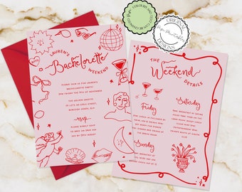 Illustrated Bachelorette Party Invitation Template Handwritten Hens Party Invites Hand Drawn Scribble Illustrations Bachelorette Itinerary