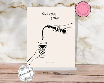 Custom Wedding Sign Template Retro Fun Hand Drawn Scribble Illustrations Wine Handwritten Wedding Sign Printable Event Decor Illustrated L