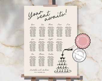 Wedding Seating Chart Template Hand Drawn Champagne Tower Scribble Illustration Guest Seating Plan Handwritten Reception Sign Illustrated 10