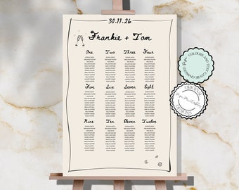 Wedding Seating Chart Template Scribble Illustrations Hand Drawn Whimiscal Printable Seating Plan Sign Reception Seating Chart Poster  0987