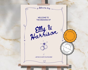Scribble Illustrated Wedding Welcome Sign Hand Drawn Whimsical Wedding Illustrations Event Sign Poster Wedding Signage Reception Sign 067