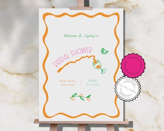 Illustrated Bridal Shower Welcome Sign Hand Drawn Scribble Illustrations Bridal Shower Decor Retro Bachelorette Decorations Hens Party 444