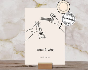 Cards And Gifts Sign Template Hand Drawn Scribble Illustration Cute Quirky Retro Style Wedding Gift Table Signage Illustrated Event Sign 5q