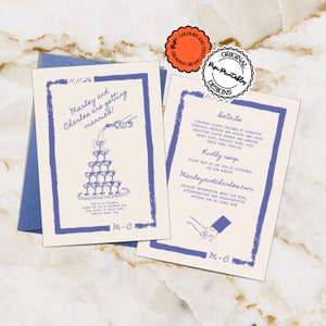 Modèle illustré de faire-part de mariage dessinés à la main Illustrations de gribouillis Faire-part de mariage Invitation de tour à champagne Mariage lunatique imprimable
