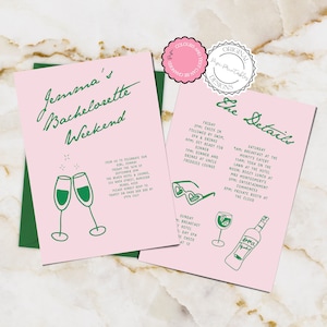 Illustrated Bachelorette Invitation Template Printable Hens Weekend Invite Scribble Illustrations Champagne Bachelorette Heart Sunglasses