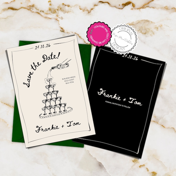 Whimsical Champagne Tower Save The Date Invitation Printable Save The Date Template Fun Hand Drawn Illustrations Scribble Save Our Date 0987