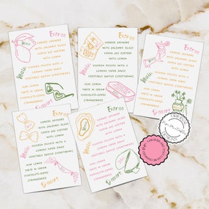 Handgezeichnet Junggesellinnenabschied Menü Vorlage Babyparty Menü Illustriert Brautparty Menü Einzigartig Probe Abendessen Menü #