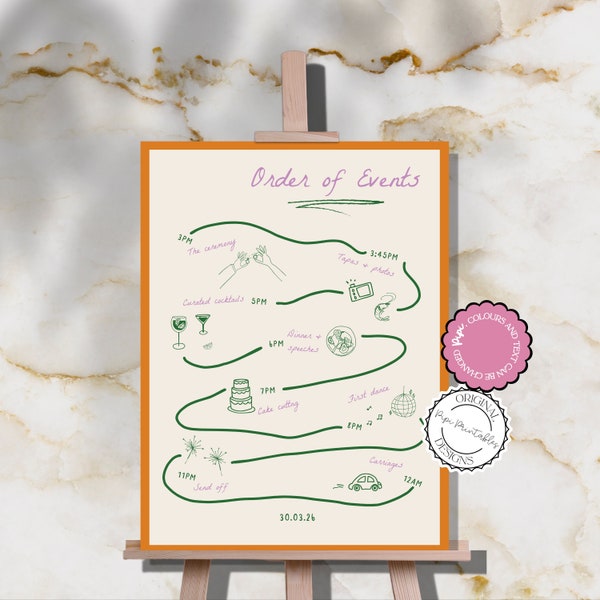 Illustrated Order Of Events Wedding Sign Template Wedding Day Timeline Signage Scribble Illustration Wedding Sign Order Of The Day Poster 08
