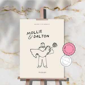 Niedliche Leute Gekritzel Abbildungen Hochzeitsschild Willkommensschild Retro Vintage Paar Dusche Dekor 9n
