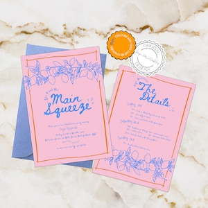 Main Squeeze Scribble Illustrated Bachelorette Party Invitation Weekend Itinerary Hens Party Invite Printable Hand Drawn Bridal Invitation