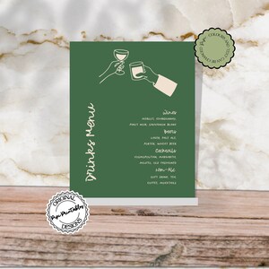 Hand Drawn Bar + Drinks Menu Template Scribble Illustrations Cheers Wedding Bar Menu Illustrated Handwritten Cocktail Menu Signage Decor i9