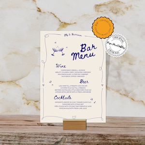 Hand Drawn Bar + Drinks Menu Template Scribble Illustrations Wedding Bar Menu Illustrated Retro Handwritten Cocktail Menu Signage Decor 067