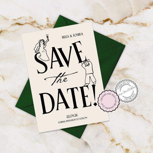 Save The Date Invitation Template Hand Drawn Scribble Illustrations Cute Whimsical Illustrated Wedding Save Our Date Cards Save The Dates 9n