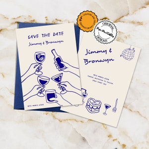 Illustrierte Save The Date Einladungsvorlage Handgezeichnete Save Our Date Karten Bunte Kritzel Illustrationen Einzigartige Save The Date einlädt