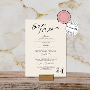 Modello di menu bar Cartello per bevande nuziali scritto a mano Illustrazioni scarabocchi disegnate a mano Bevande esclusive Decorazioni per ricevimenti illustrate Cocktail 10