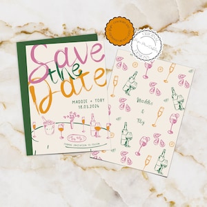 Illustrated Save The Date Printable Template Hand Drawn Illustrations Save Our Date Invites Colorful Save The Dates Handwritten Save The Day