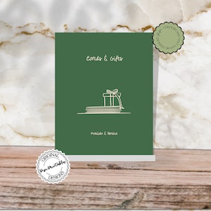 Modèle de plaque pour cartes et cadeaux Illustrations de griffonnage dessinés à la main, cadeau de mariage vert, signalétique de table, signe illustré d'événement, décoration manuscrite i9