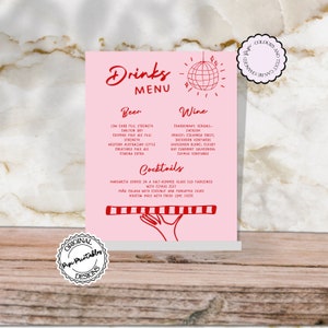 Barra dibujada a mano + Plantilla de menú de bebidas Ilustraciones de garabatos Despedida de soltera Menú de barra de bodas Señalización de menú de cócteles manuscrita ilustrada 7