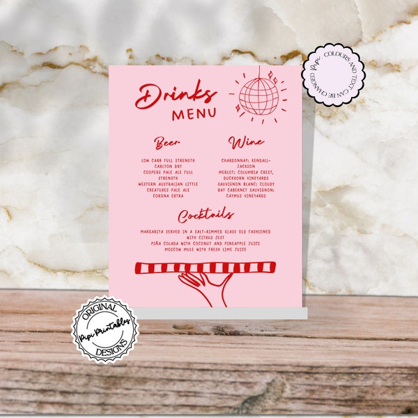 Hand Drawn Bar + Drinks Menu Template Scribble Illustrations Bridal Shower Wedding Bar Menu Illustrated Handwritten Cocktail Menu Signage 7