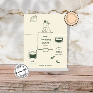 Plantilla de letrero de bebidas exclusivas Gente linda Ilustración de garabatos dibujados a mano Menú de cócteles de boda Letrero de barra de cócteles colorido ilustrado 9n