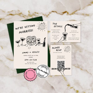 Illustrated Wedding Suite Template Hand Drawn Scribble Illustrations Handwritten Wedding Invitation RSVP Printable Unique Wedding Invites l