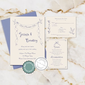 Modelo de convite de casamento desenhado à mão, rabisco vintage ilustrado, suíte de casamento, ilustrações extravagantes, convites de casamento manuscritos exclusivos