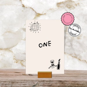 Modelo de números de mesa de casamento desenhado à mão vinho discoteca ilustrações divertidas decoração de mesa de recepção retrô ilustrado papelaria de casamento l