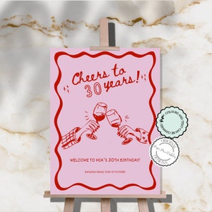 Plantilla de signo de bienvenida de fiesta de cumpleaños Ilustración de garabatos dibujados a mano Saludos a 30 años Señalización número 30 manuscrita Decoración de fiesta ilustrada z5