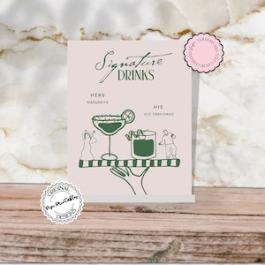 Handtekening dranken teken sjabloon schattige mensen handgetekende krabbel illustratie bruiloft cocktailmenu geïllustreerd kleurrijke cocktails bar teken 9n