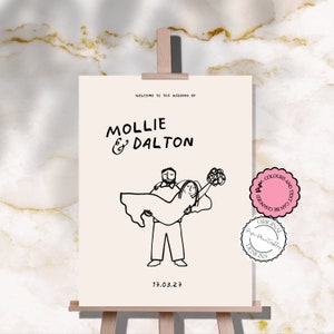 Handschriftliche Hochzeit Willkommensschild Vorlage Nette Leute Gekritzel Illustrationen Empfang Zeichen Hand Gezeichnet Paar Dusche Illustriert Dekor 9n